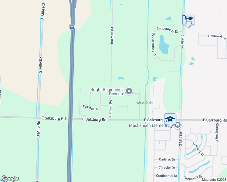 map of restaurants, bars, coffee shops, grocery stores, and more near 5369 Baxman Road in Bay City