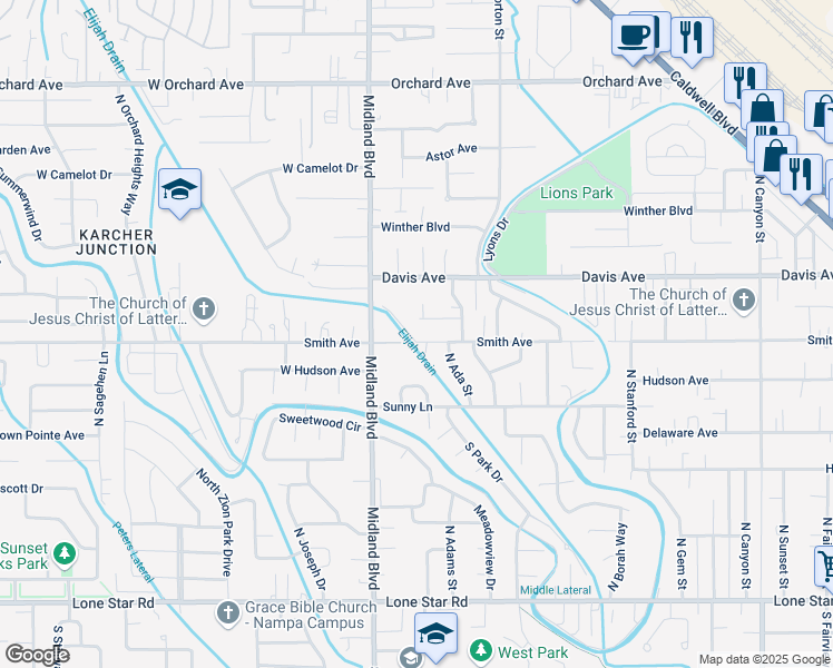 map of restaurants, bars, coffee shops, grocery stores, and more near 916 Smith Avenue in Nampa