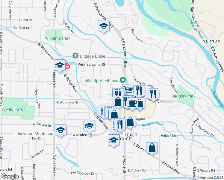 map of restaurants, bars, coffee shops, grocery stores, and more near 2242 South Stephen Avenue in Boise