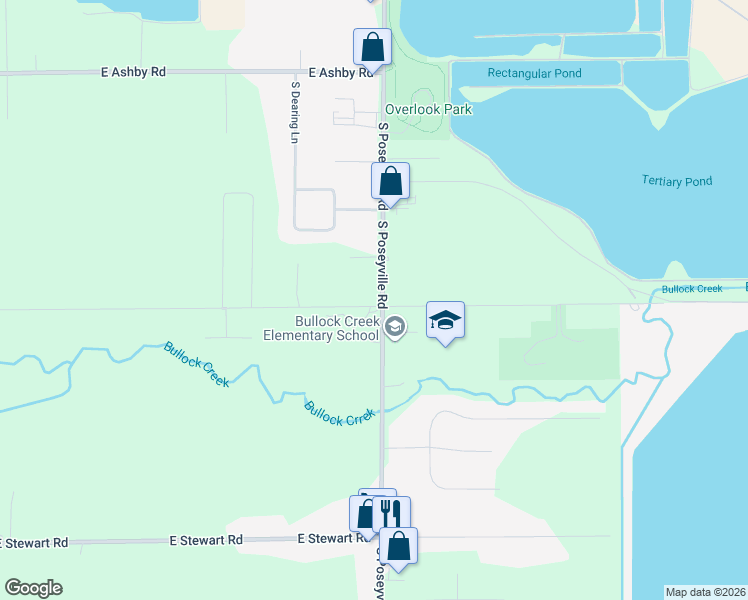 map of restaurants, bars, coffee shops, grocery stores, and more near 973 South Poseyville Road in Midland
