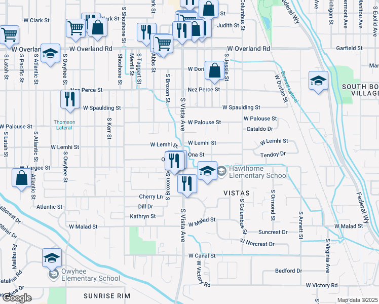 map of restaurants, bars, coffee shops, grocery stores, and more near 2423 Lemhi Street in Boise