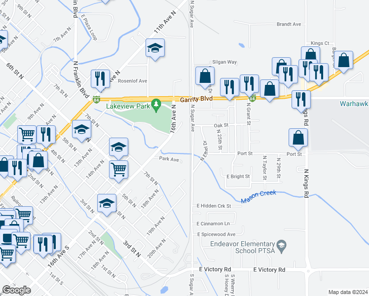 map of restaurants, bars, coffee shops, grocery stores, and more near 914 North Fritz Miller Court in Nampa