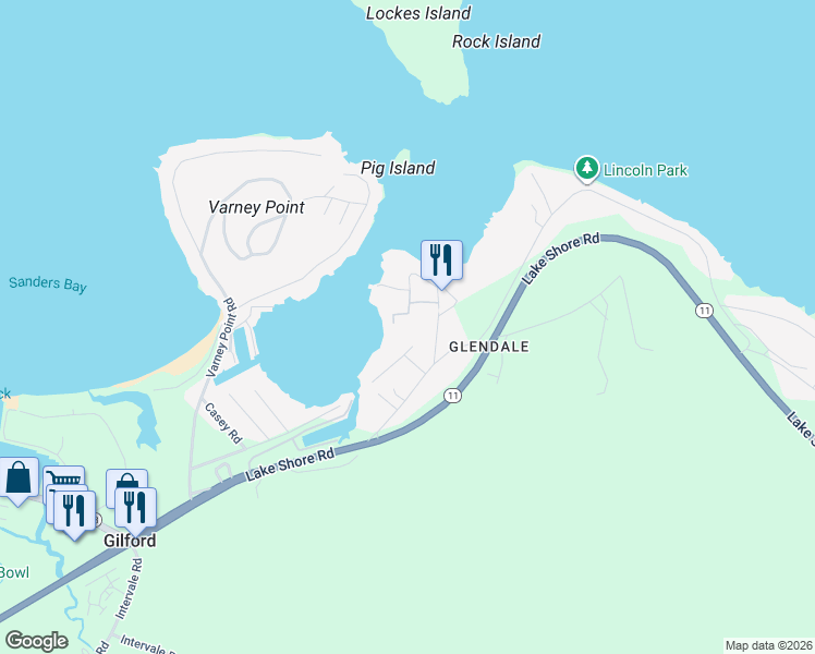 map of restaurants, bars, coffee shops, grocery stores, and more near 44 Roberts Road in Gilford