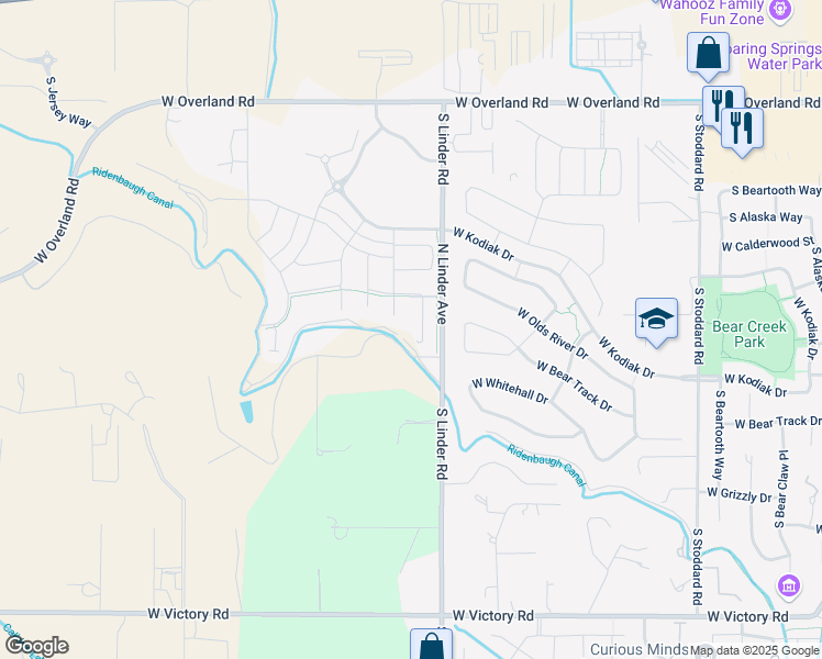 map of restaurants, bars, coffee shops, grocery stores, and more near 2297 South Knotty Timber Place in Meridian