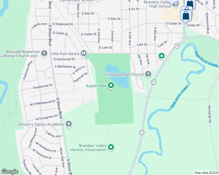 map of restaurants, bars, coffee shops, grocery stores, and more near 920 Aspen Park Road in Brandon