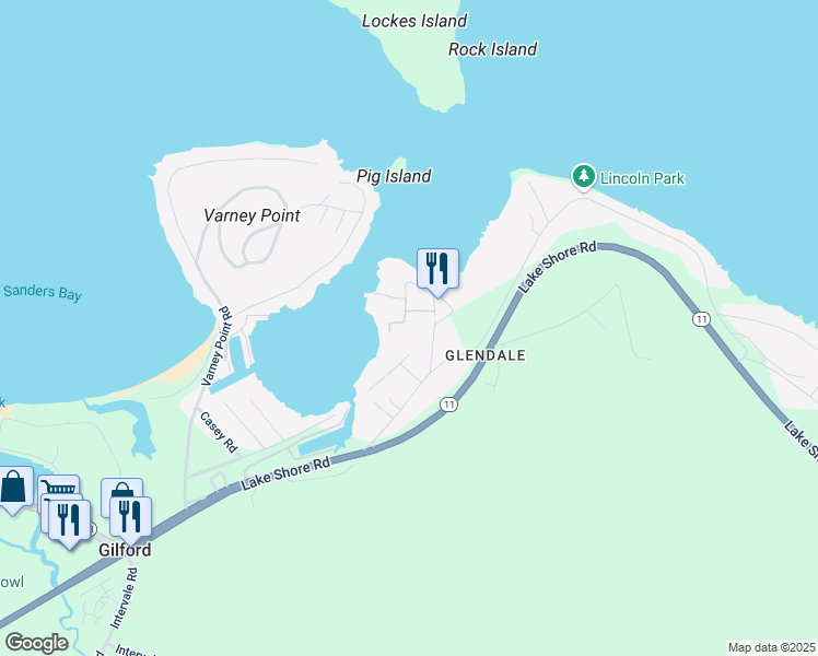map of restaurants, bars, coffee shops, grocery stores, and more near 44 Roberts Road in Gilford