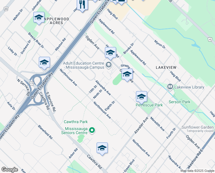 map of restaurants, bars, coffee shops, grocery stores, and more near in Mississauga