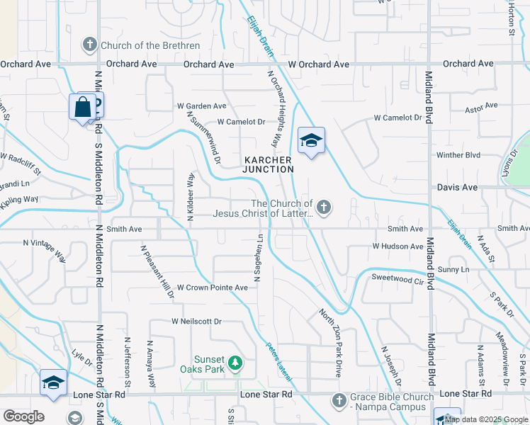 map of restaurants, bars, coffee shops, grocery stores, and more near 1709 Cherry Court in Nampa