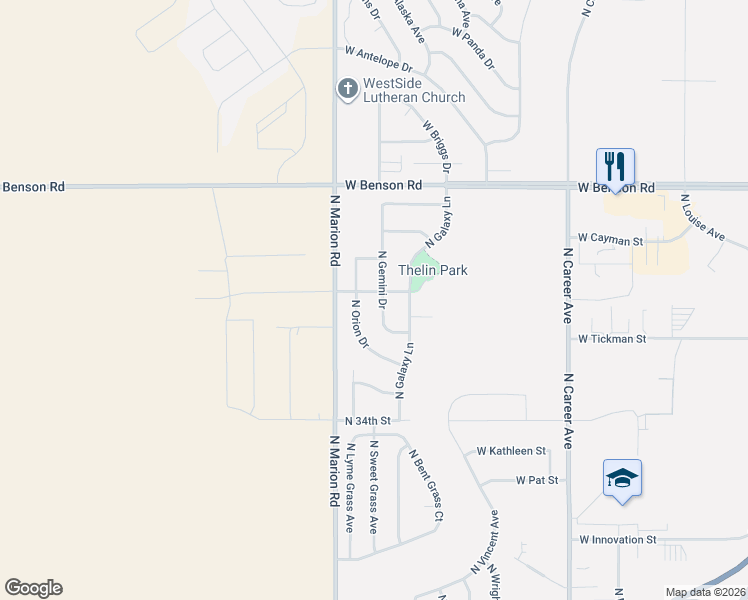 map of restaurants, bars, coffee shops, grocery stores, and more near 3500 North Gemini Drive in Sioux Falls