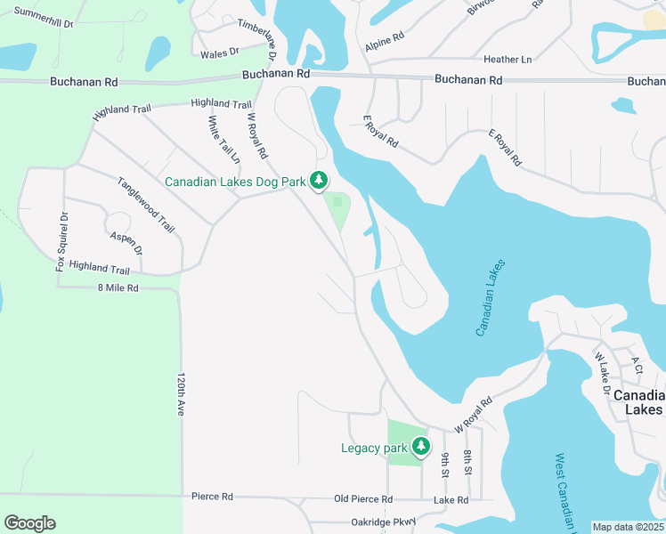 map of restaurants, bars, coffee shops, grocery stores, and more near 11650 13th Street in Canadian Lakes