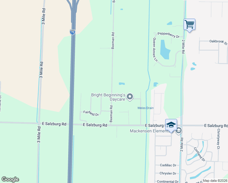 map of restaurants, bars, coffee shops, grocery stores, and more near 5369 Baxman Road in Bay City