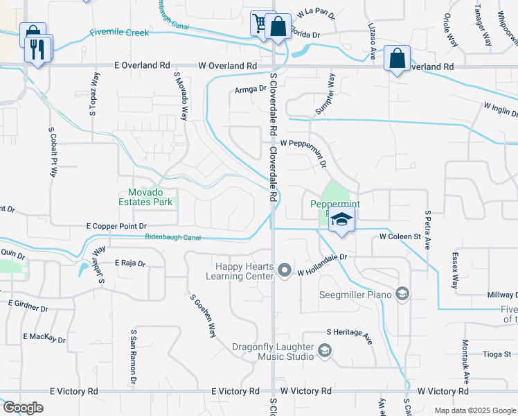 map of restaurants, bars, coffee shops, grocery stores, and more near 2503-2505 South Cloverdale Road in Boise