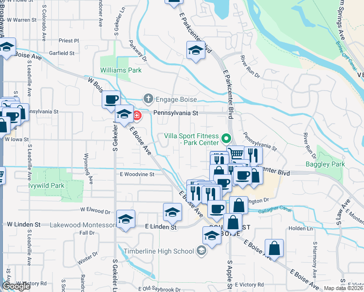 map of restaurants, bars, coffee shops, grocery stores, and more near 2213 South Dorothy Avenue in Boise