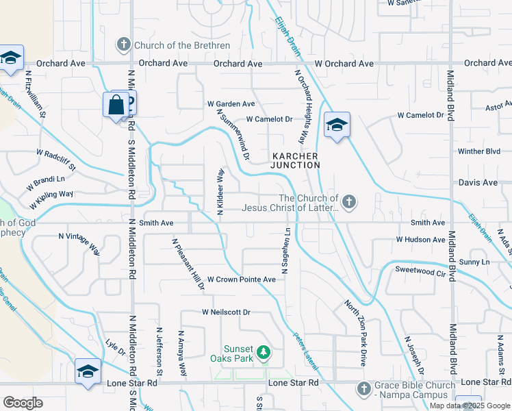 map of restaurants, bars, coffee shops, grocery stores, and more near 133 North Teal Street in Nampa