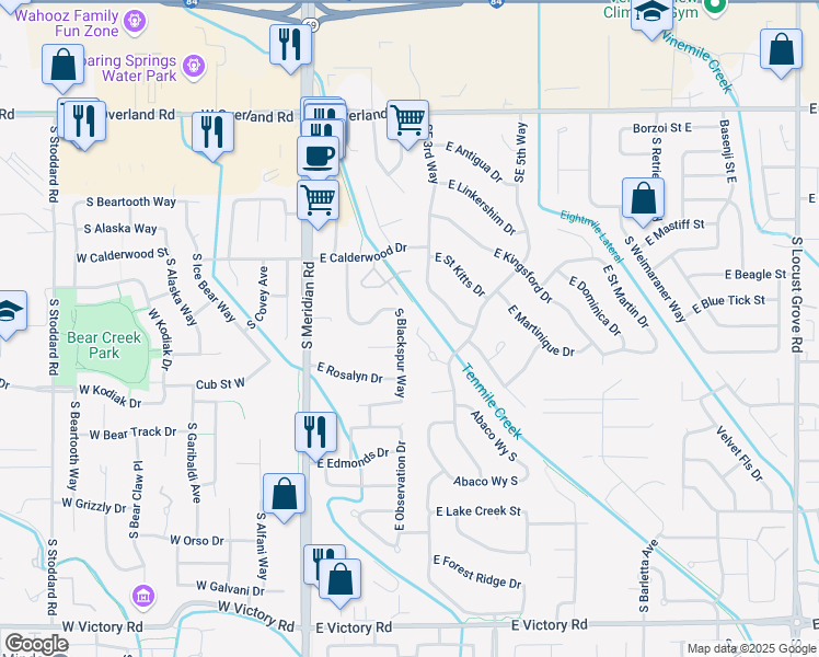 map of restaurants, bars, coffee shops, grocery stores, and more near 2284 South Blackspur Way in Meridian