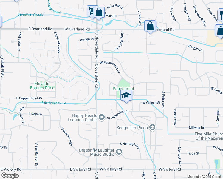 map of restaurants, bars, coffee shops, grocery stores, and more near 2124 South Rushmore Way in Boise