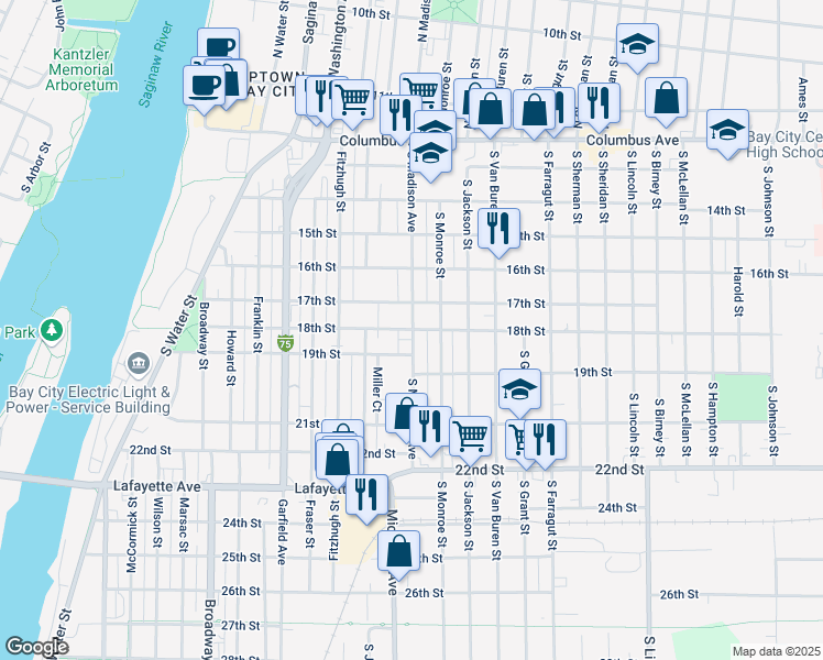 map of restaurants, bars, coffee shops, grocery stores, and more near 700 S Madison Ave in Bay City