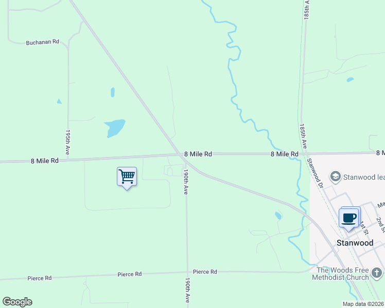map of restaurants, bars, coffee shops, grocery stores, and more near 18785 8 Mile Road in Stanwood