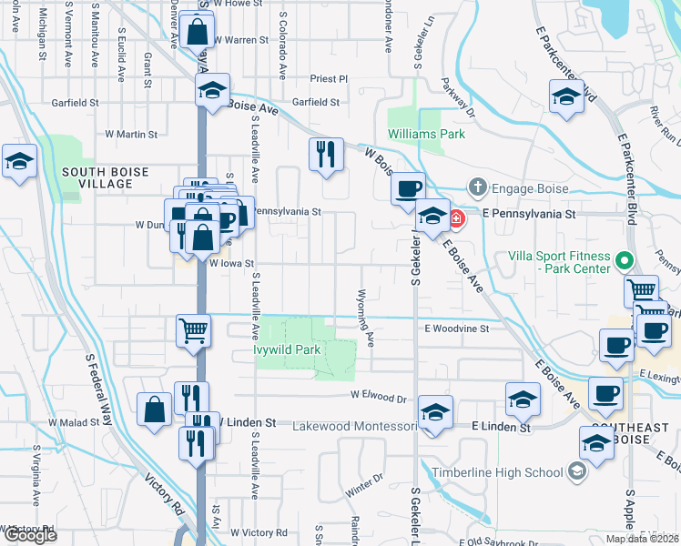 map of restaurants, bars, coffee shops, grocery stores, and more near 2201 Wyoming Avenue in Boise