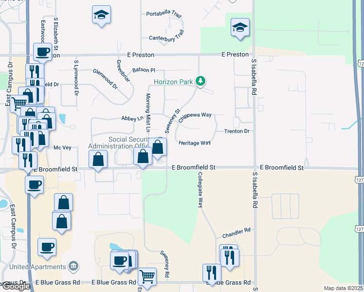 map of restaurants, bars, coffee shops, grocery stores, and more near Heritage Way in Mount Pleasant