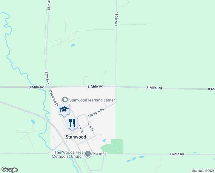 map of restaurants, bars, coffee shops, grocery stores, and more near 18050 8 Mile Road in Stanwood