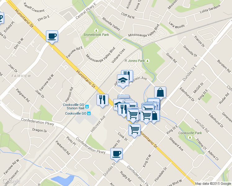 map of restaurants, bars, coffee shops, grocery stores, and more near 3160 Jaguar Valley Drive in Mississauga