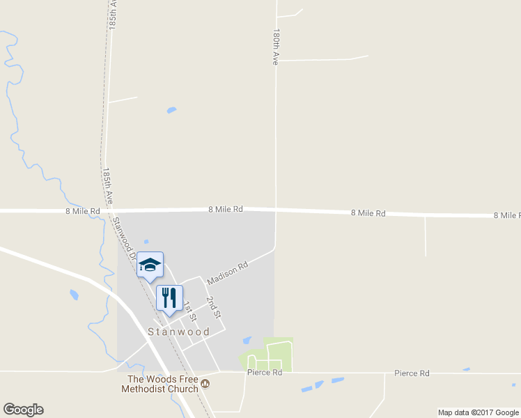 map of restaurants, bars, coffee shops, grocery stores, and more near 18050 8 Mile Road in Stanwood
