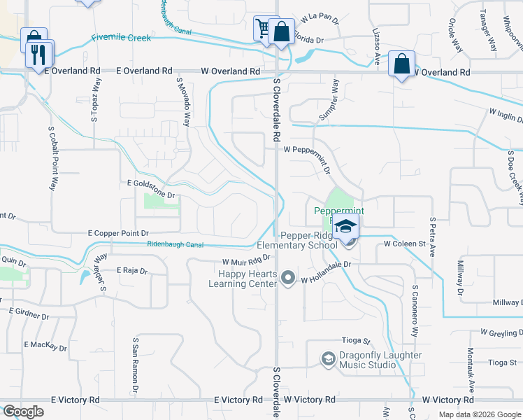 map of restaurants, bars, coffee shops, grocery stores, and more near 2503-2505 South Cloverdale Road in Boise