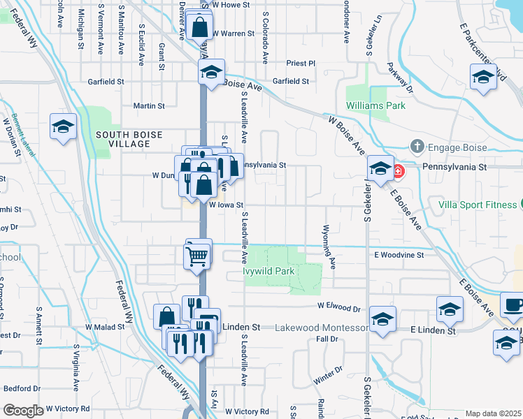 map of restaurants, bars, coffee shops, grocery stores, and more near 2203 South Colorado Avenue in Boise