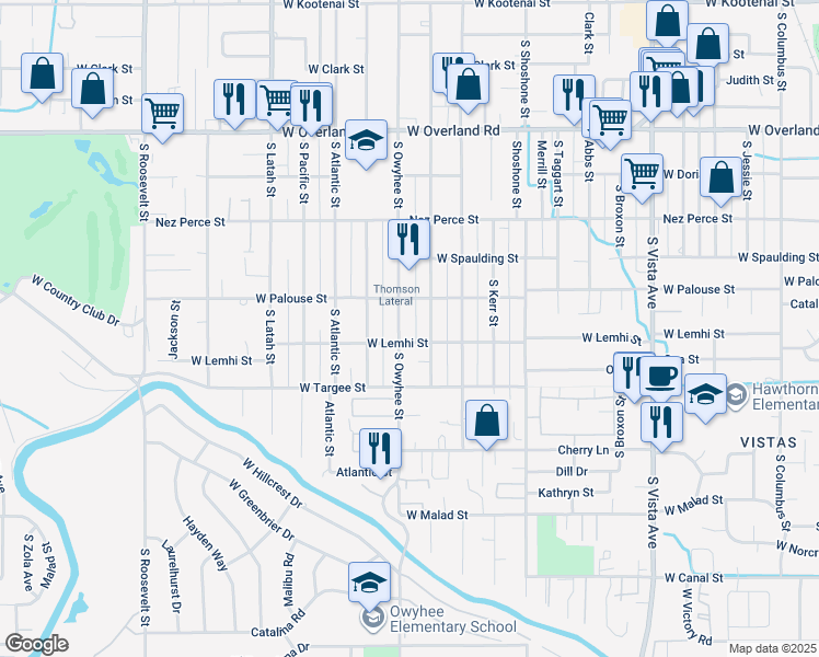 map of restaurants, bars, coffee shops, grocery stores, and more near 3308 Lemhi Street in Boise