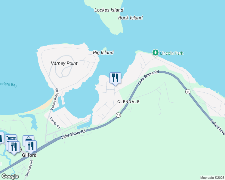 map of restaurants, bars, coffee shops, grocery stores, and more near 7 Roberts Road in Gilford