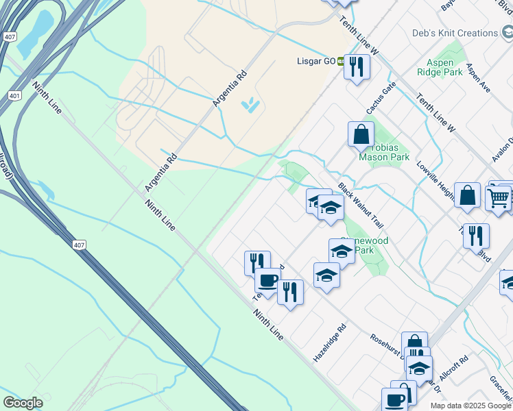 map of restaurants, bars, coffee shops, grocery stores, and more near 3736 Partition Road in Mississauga