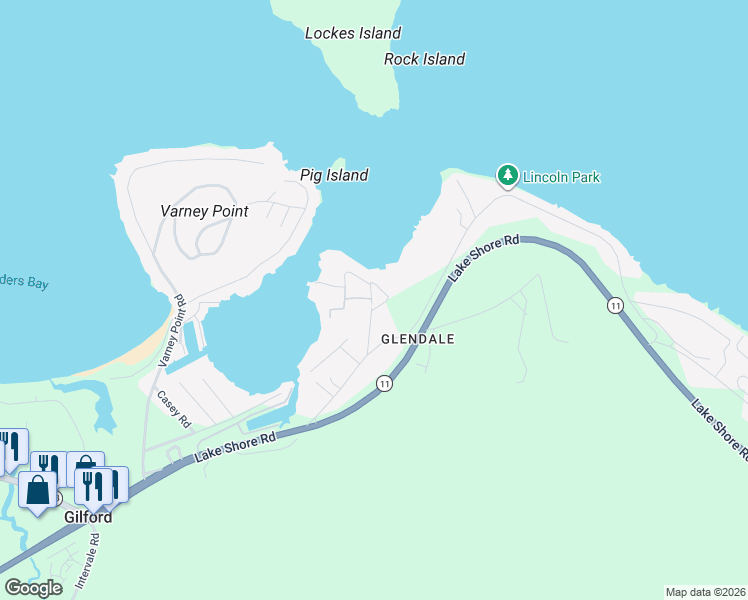 map of restaurants, bars, coffee shops, grocery stores, and more near 7 Roberts Road in Gilford