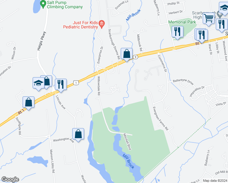 map of restaurants, bars, coffee shops, grocery stores, and more near 2 Willow Wood Lane in Scarborough