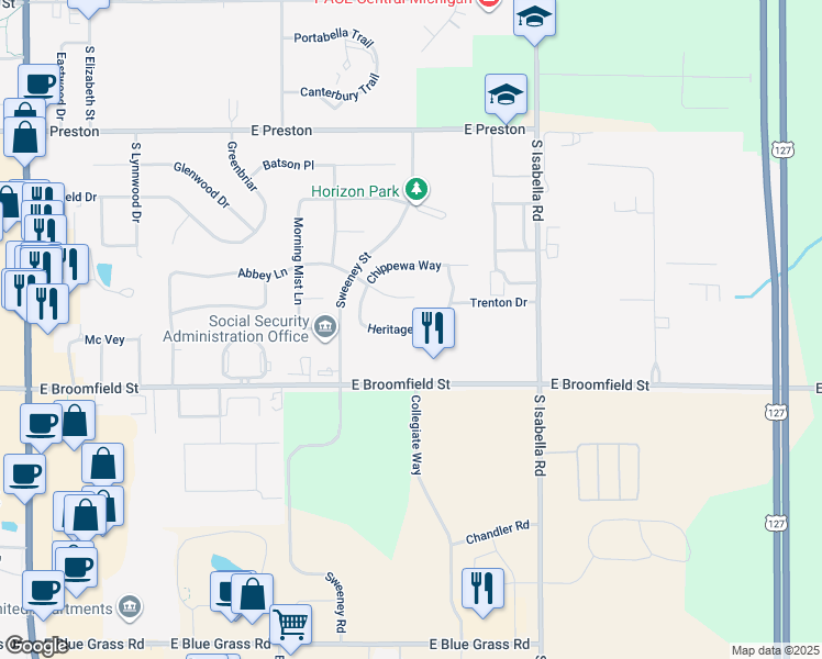 map of restaurants, bars, coffee shops, grocery stores, and more near Heritage Way in Mount Pleasant