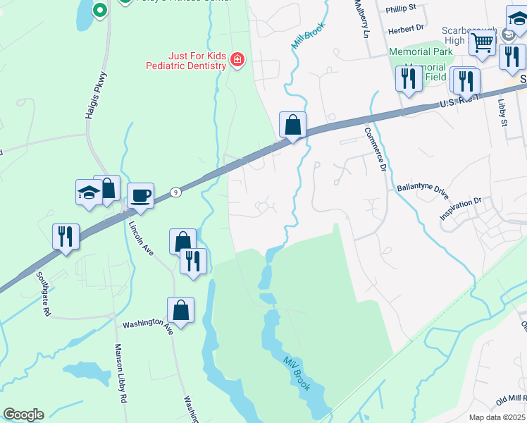 map of restaurants, bars, coffee shops, grocery stores, and more near 26 Willow Wood Lane in Scarborough
