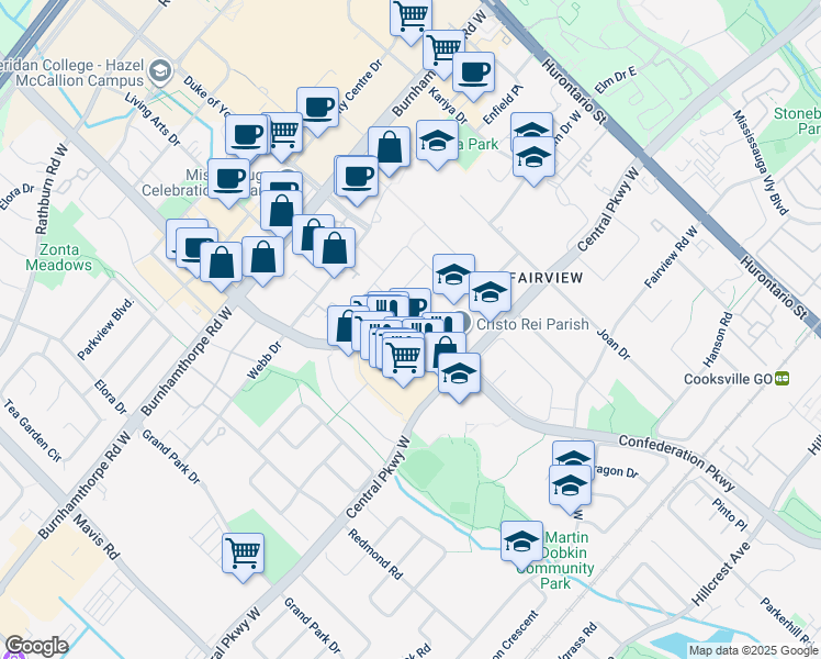 map of restaurants, bars, coffee shops, grocery stores, and more near 137 Macedonia Crescent in Mississauga