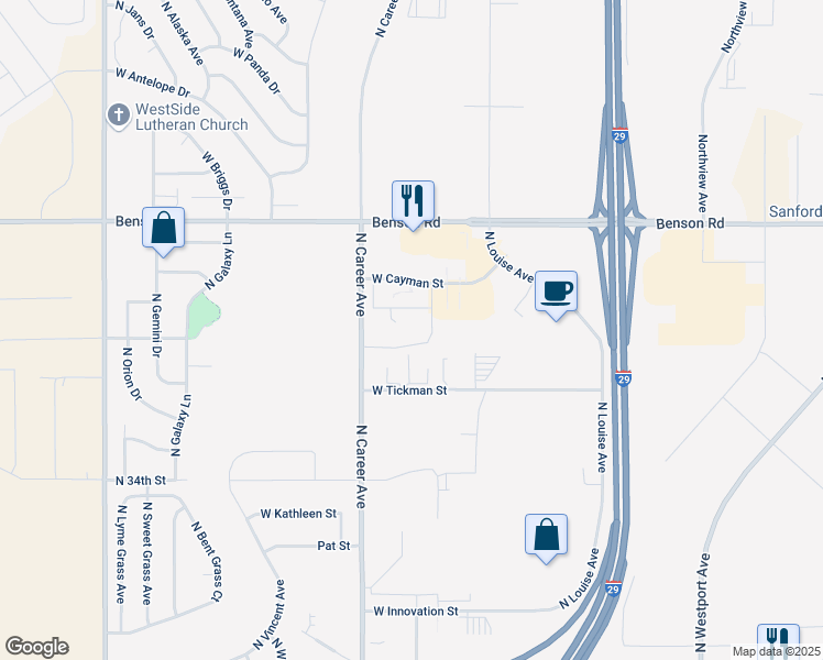 map of restaurants, bars, coffee shops, grocery stores, and more near 3900 West Tickman Street in Sioux Falls