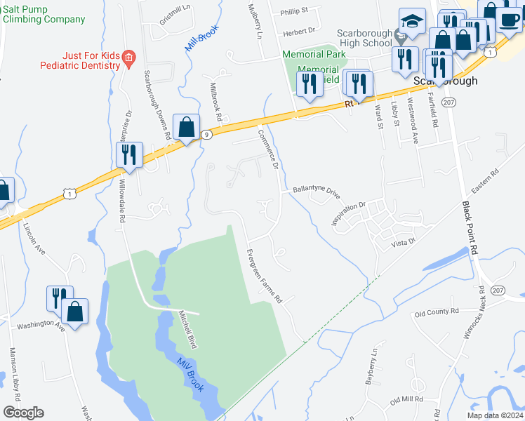 map of restaurants, bars, coffee shops, grocery stores, and more near 13 Estate Drive in Scarborough