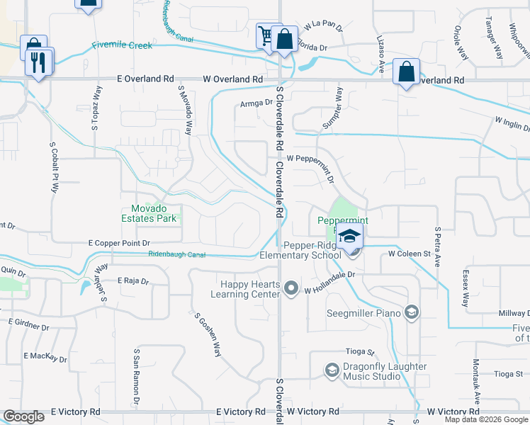 map of restaurants, bars, coffee shops, grocery stores, and more near 2503-2505 South Cloverdale Road in Boise
