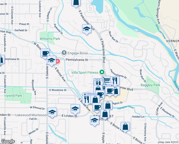 map of restaurants, bars, coffee shops, grocery stores, and more near 2230 South Amy Avenue in Boise