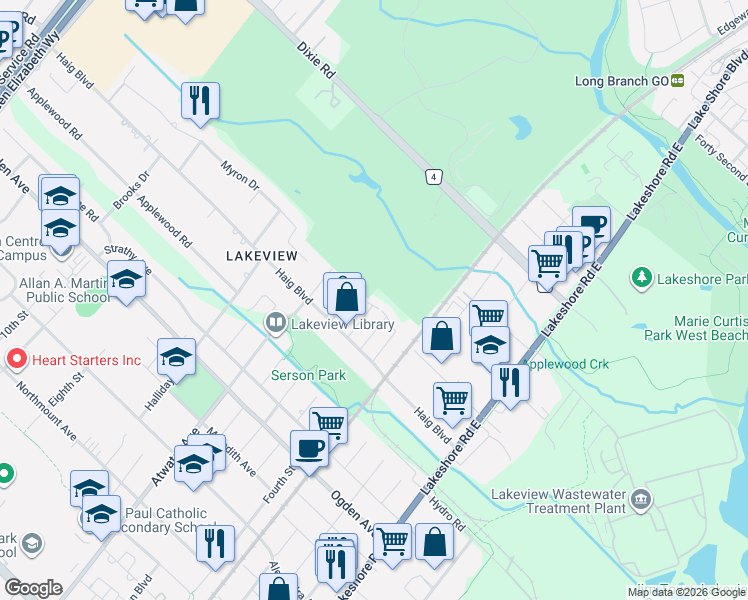 map of restaurants, bars, coffee shops, grocery stores, and more near 1209 Owls Head Road in Mississauga
