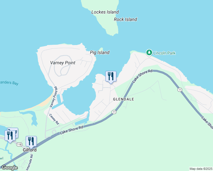 map of restaurants, bars, coffee shops, grocery stores, and more near 44 Roberts Road in Gilford