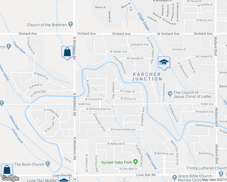 map of restaurants, bars, coffee shops, grocery stores, and more near North Kildeer Way in Nampa