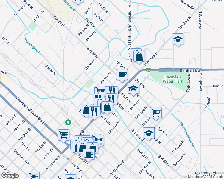 map of restaurants, bars, coffee shops, grocery stores, and more near 1011 4th Street North in Nampa