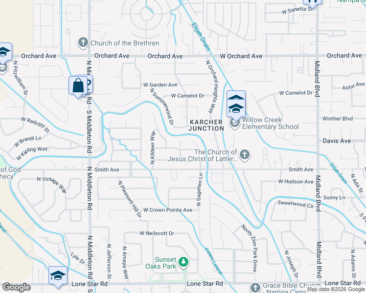 map of restaurants, bars, coffee shops, grocery stores, and more near 1914 West Curlew Street in Nampa