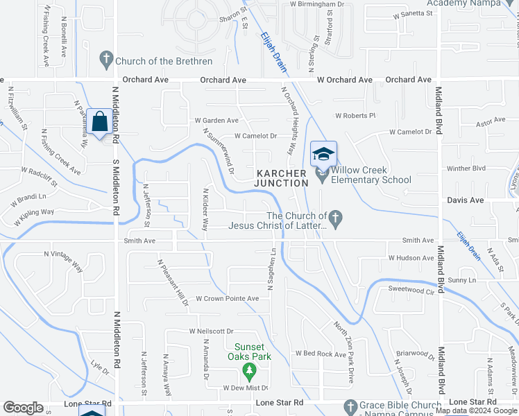 map of restaurants, bars, coffee shops, grocery stores, and more near 1824 West Curlew Street in Nampa
