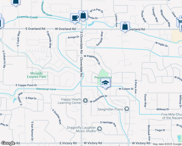 map of restaurants, bars, coffee shops, grocery stores, and more near 2124 South Rushmore Way in Boise