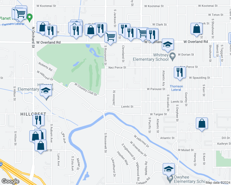 map of restaurants, bars, coffee shops, grocery stores, and more near 2008 Jackson Street in Boise