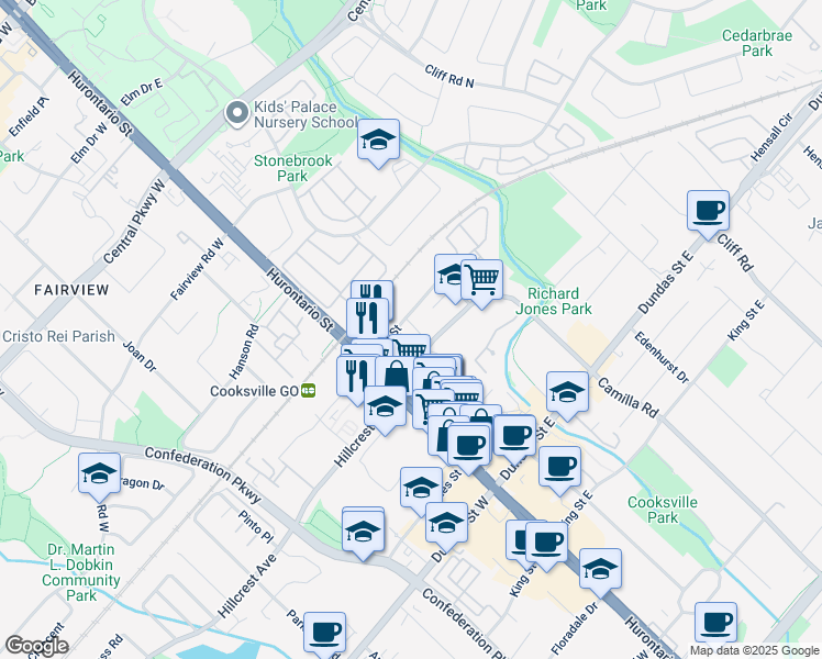map of restaurants, bars, coffee shops, grocery stores, and more near 3160 Jaguar Valley Drive in Mississauga